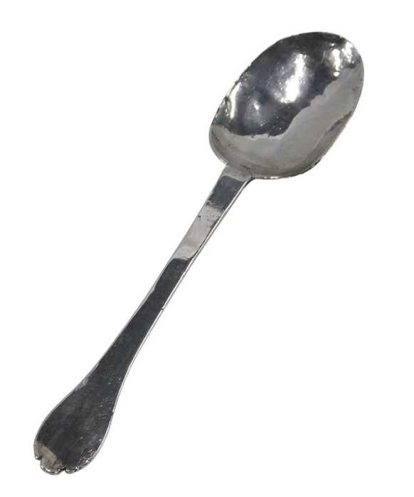 An early 18thC rattail trefid spoon, with plain bowl and stem, marks rubbed, probably Queen Anne,...