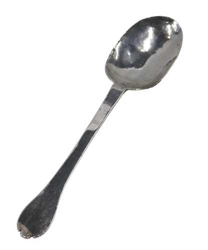 An early 18thC rattail trefid spoon, with plain bowl and stem, marks rubbed, probably Queen Anne,...