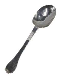 An early 18thC rattail trefid spoon, with plain bowl and stem, marks rubbed, probably Queen Anne,...