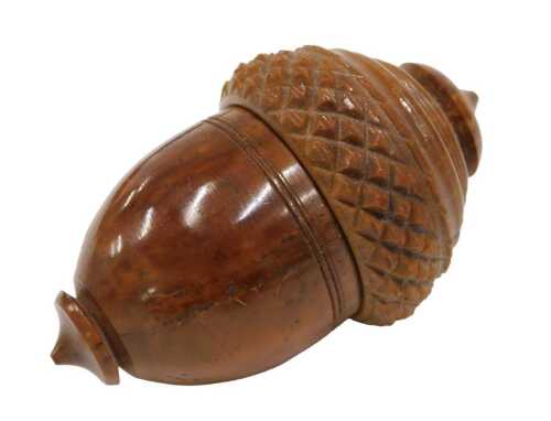A 19thC carved coquila nutmeg grater, with plain interior, 7cm high.