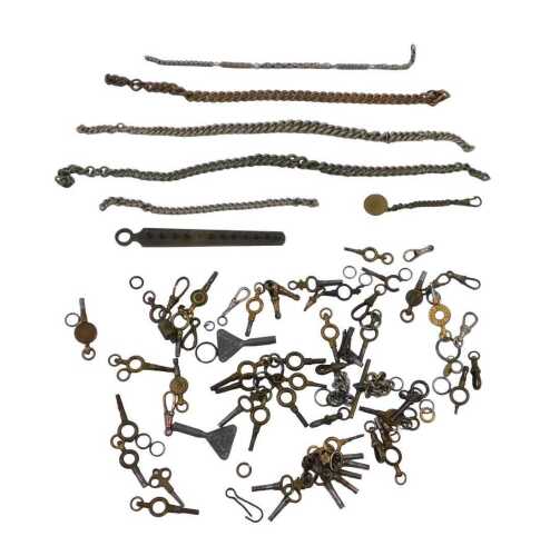 Various early 20thC and other watch keys, a quantity of part watch chains, etc. (a quantity)
