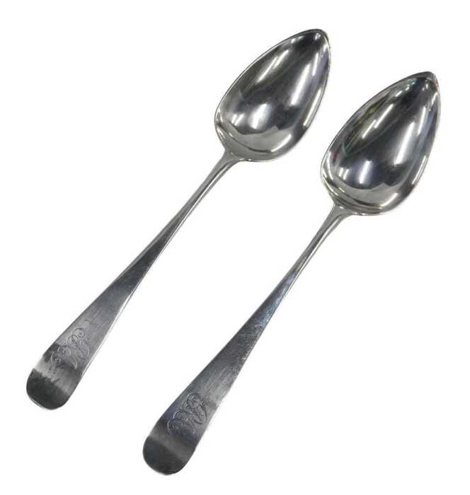A pair of George III Scottish silver tablespoons, by John Graham, Old English pattern, Edinburgh...