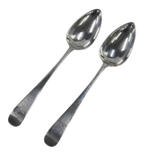 A pair of George III Scottish silver tablespoons, by John Graham, Old English pattern, Edinburgh...