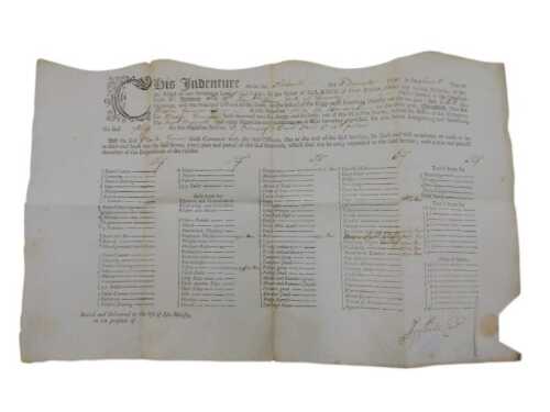 HMS Berwick 1679. An indenture, partially printed and handwritten, dated December 1695,...