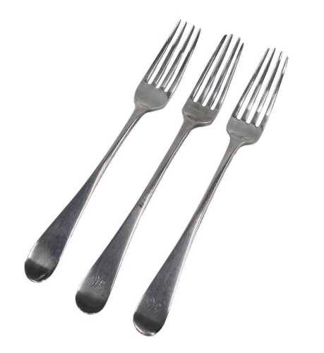 A set of three George III silver table forks, by Alexander Ziegler, Old English pattern,...