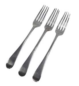 A set of three George III silver table forks, by Alexander Ziegler, Old English pattern,...