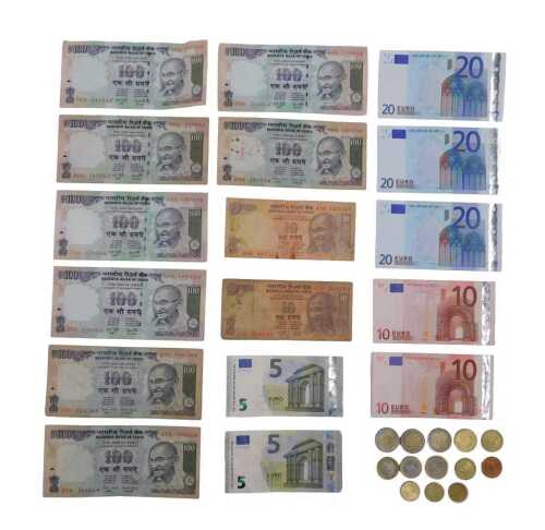 Various world used banknotes, euros, including twenty euro notes, others, ten euros, etc.,...