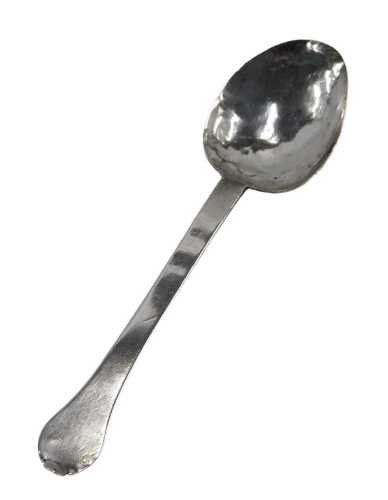 A William III Britannia silver trefid spoon, with plain bowl, initialled and studded with the...