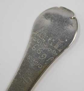A William III Britannia silver trefid spoon, with plain bowl, initialled and studded with the... - 2