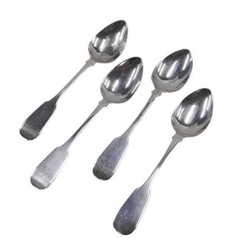 A set of four William IV Scottish silver teaspoons, by John Todd, Fiddle pattern, initialled,...