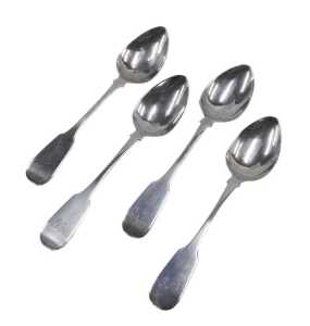A set of four William IV Scottish silver teaspoons, by John Todd, Fiddle pattern, initialled,...
