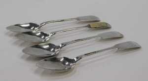 A set of four William IV Scottish silver teaspoons, by John Todd, Fiddle pattern, initialled,... - 4