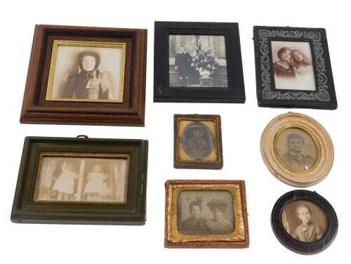 Various frames, ambrotype 19thC portrait of a lady in bonnet, 7cm x 3cm, various other early...