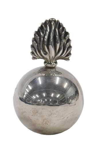 A George V silver flaming grenade table lighter, with flame screw top and plain orb body, by...
