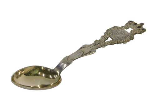A 19thC commemorative 26th April 1898 spoon, with entwined pierced crown topped handle and...