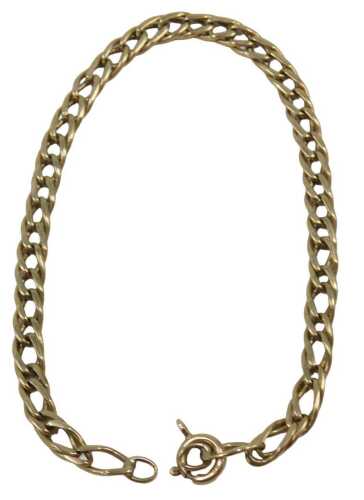 A byzantine link bracelet, yellow metal unmarked, 21cm long, 9.2g. (AF)
