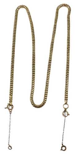 An articulated necklace, the later clasp ends yellow metal unmarked, the chain with metal sprung...