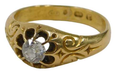 A diamond solitaire ring, the old cut diamond, 4.6mm x 4.6mm x 2.8mm, approximately 0.34ct, in a...