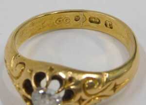 A diamond solitaire ring, the old cut diamond, 4.6mm x 4.6mm x 2.8mm, approximately 0.34ct, in a... - 2
