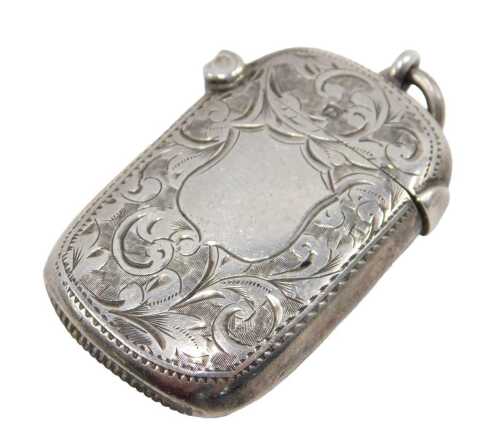 A George V silver match case, with vacant cartouche and scroll decoration, maker WN, Sheffield...