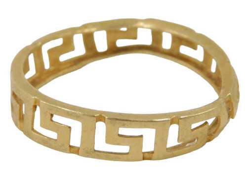 An 18ct gold Greek key dress ring, misshapen, ring size X, 3.1g. (AF)