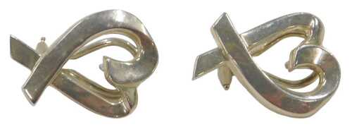 A pair of Tiffany and Co Paloma Picasso heart shaped clip silver earrings, 1.5cm high, 7.7g all...