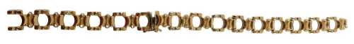 An Eastern inspired hammered link bracelet, yellow metal stamped 750, 19cm long, 12.7g. (AF)