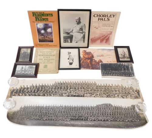 A collection of military photographs, to include First World War soldiers, caricature of The...