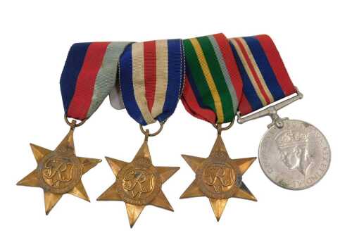 A group of World War II medals, comprising 1939-45 medal, the France and Germany Star, the...