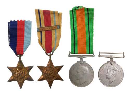 A group of WWII medals, to include 39-45 medal, Africa star with Eighth Army clasp, Defence...