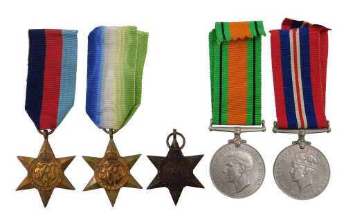 A group of WWII medals, to include 39-45 star, Atlantic star, Africa star, Defence medal and...