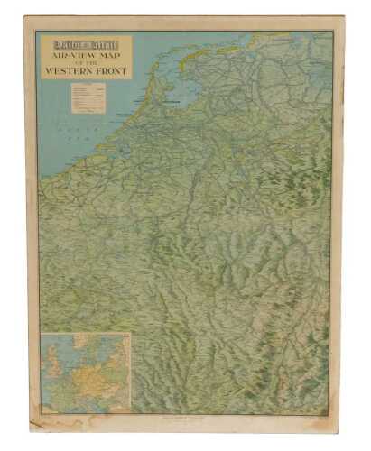 A Daily Mail aerial view map of the Western Front, pasted to board, showing the battlefields of...