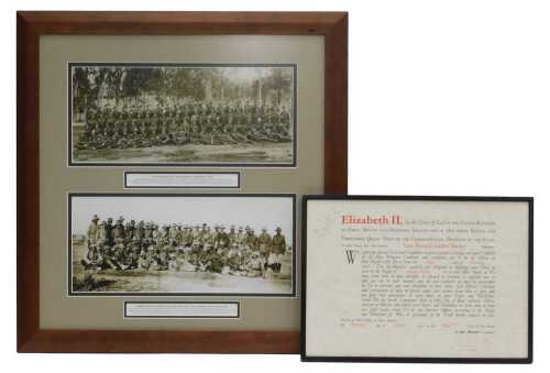Framed and mounted facsimile First World War photographs, showing men of the 2nd Australian...