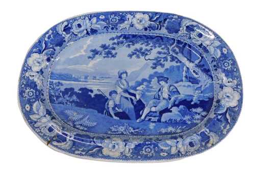 An early 19thC pearlware meat platter, of oval form, marked Phillip's Longport, transfer printed...