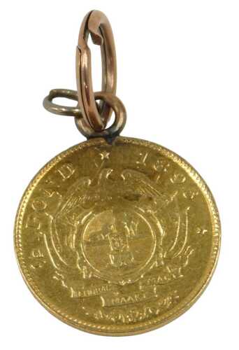 A half pond gold coin, dated 1896, with applied jump ring, and an additional rose gold yellow...