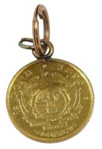 A half pond gold coin, dated 1896, with applied jump ring, and an additional rose gold yellow...