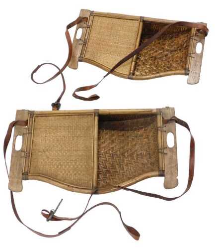 Two early 20thC wicker Japanese harvest baskets, with leather straps, 79cm high. (2, AF)