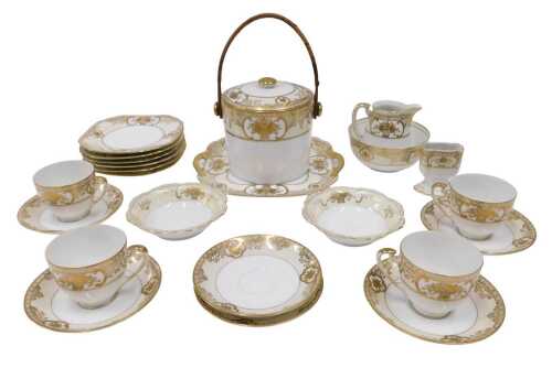 A late 20thC Noritake 44318 pattern part service, to include biscuit barrel with wicker handle,...