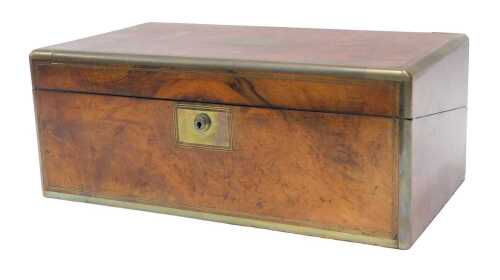 A Victorian campaign writing slope, of rectangular form, with brass mounts and central cartouche,...