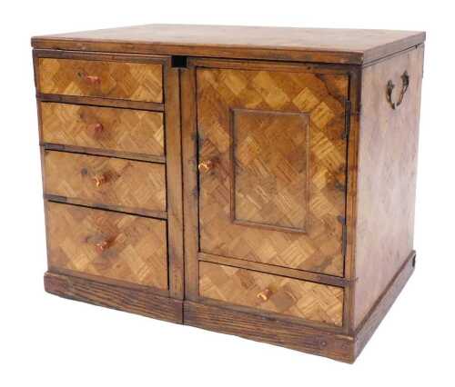 A late 19thC Japanese Meiji period scholar's box, of rectangular form, with a parquetry style...