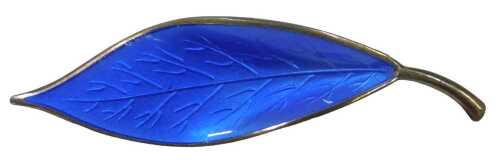 A David Anderson blue enamel leaf brooch, the moulded leaf with blue enamel design, stamped DA...