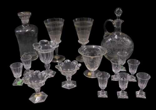 Various 19thC and other glassware, etched glass decanter, 25cm high, two Pall Mall style...