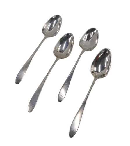 A set of four George III Scottish silver tablespoons, Old English pattern initialled W, John...