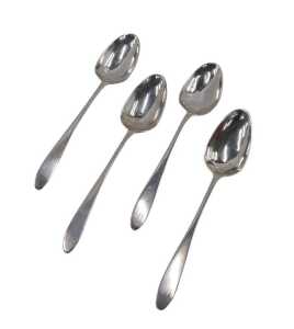 A set of four George III Scottish silver tablespoons, Old English pattern initialled W, John...