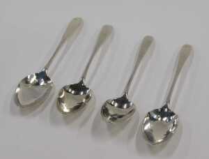 A set of four George III Scottish silver tablespoons, Old English pattern initialled W, John... - 3