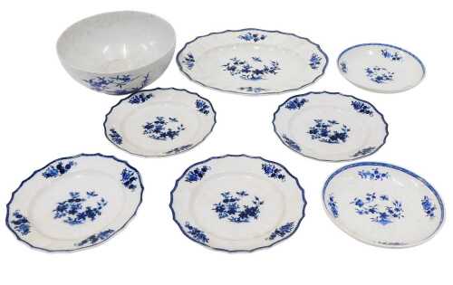 Various 19thC pottery, blue and white floral plates, bowl, 28cm diameter, serving dish, etc. (a...