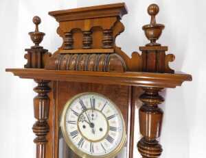 A late 19thC walnut cased Vienna wall clock, the 20cm diameter Roman numeric dial with fancy... - 2