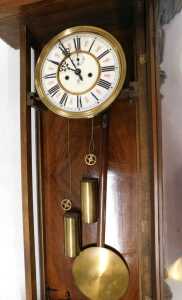 A late 19thC walnut cased Vienna wall clock, the 20cm diameter Roman numeric dial with fancy... - 4