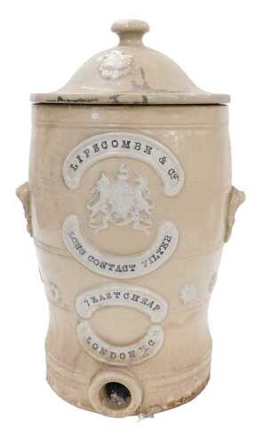 A late 19thC Lipscumbe & Co long contact stoneware pottery water filter, of inverted and...
