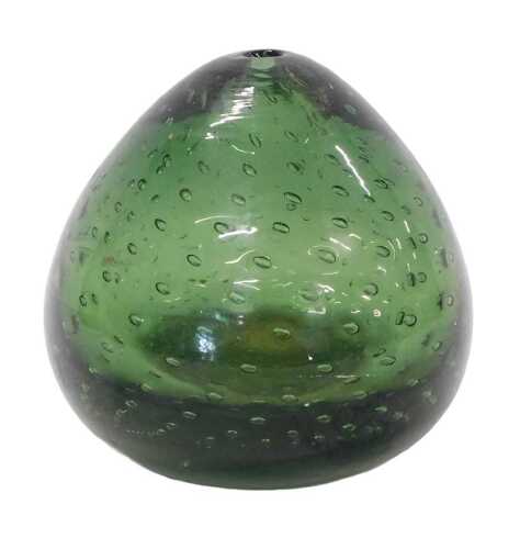 A late 19thC glass dump paperweight, with repeat bubble decoration in green, 18cm high.
